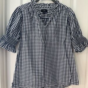 J. Crew Navy and White Checkered Blouse